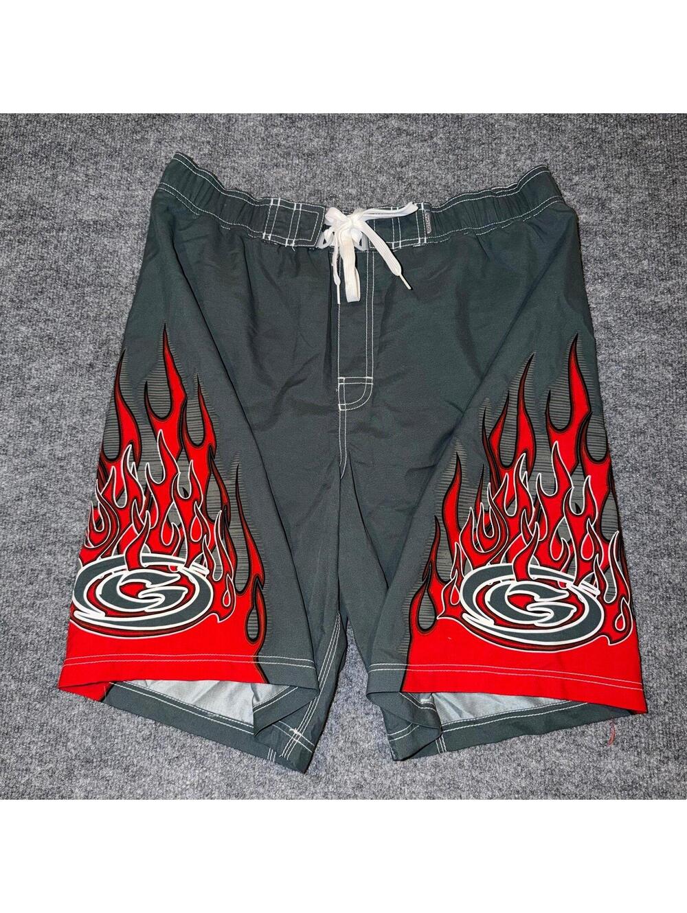 Gotcha Red Flames Surf Board Shorts Mens LG VTG Y2K 90s Rare
